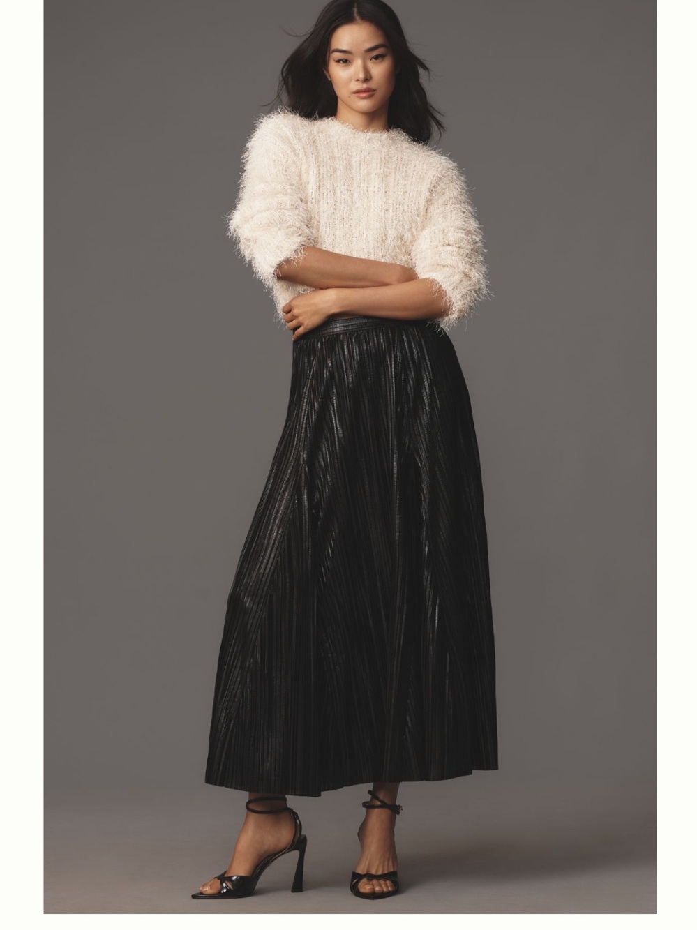 NWT Anthropologie Metallic Black Lightweight Flowy Pleated Midi Skirt,XL - Picture 13 of 13